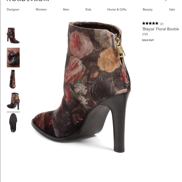 JOIE “BLAYZE” FLORAL VELVET PRINT ANKLE BOOT. 7 - Picture 3 of 4
